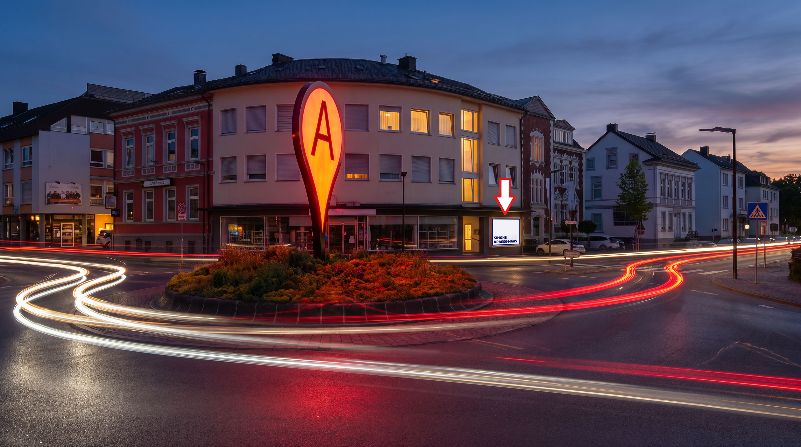 PAnoramafoto Arnsberg: Kreisverkehr mit A und Sicht auf Büro Kraege Maas